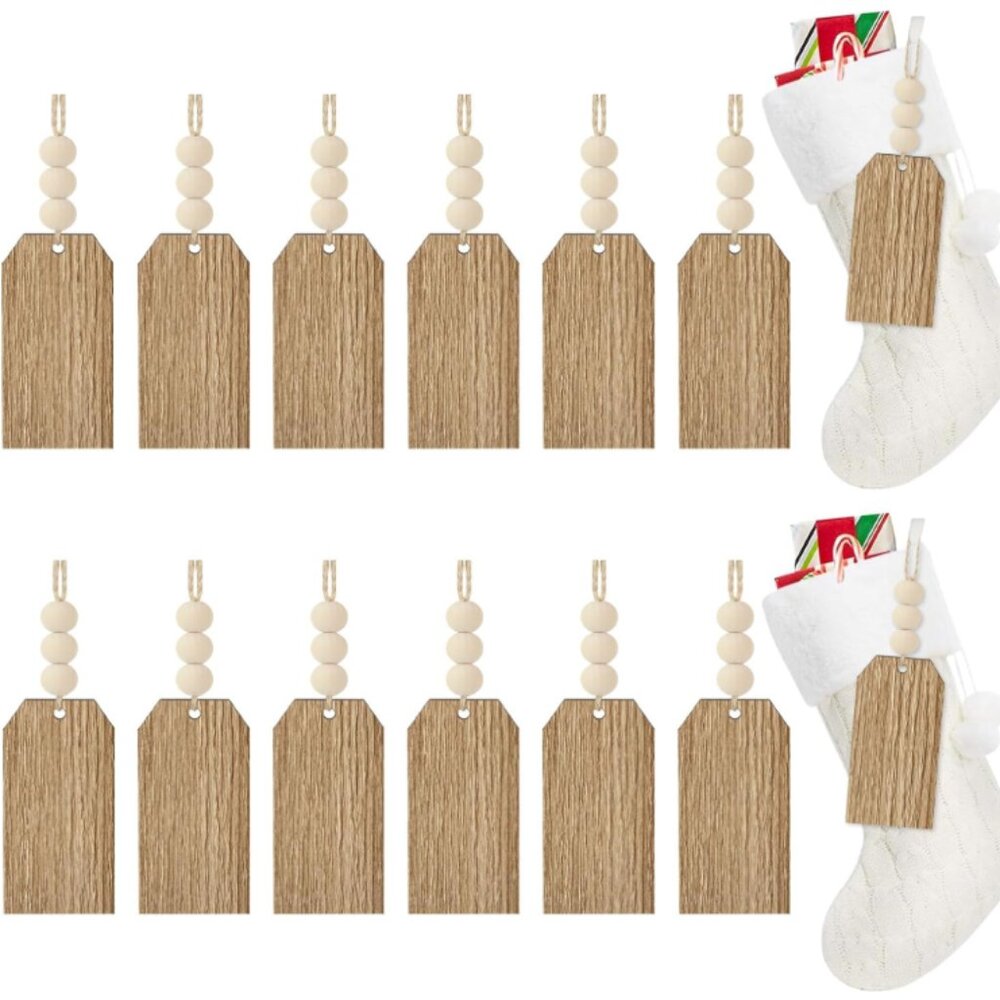 6PCS Christmas Stocking Name Tags, DIY Unfinished Personalized Wooden Bead Blank